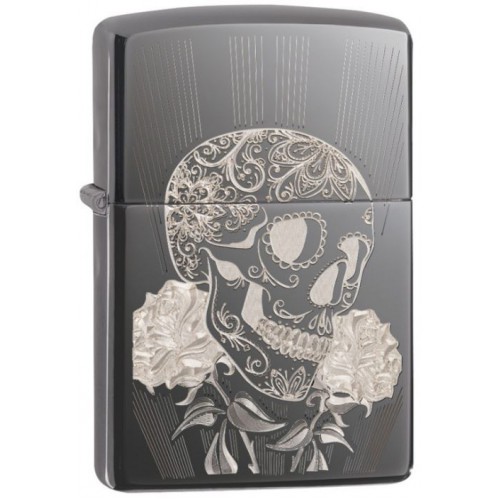 Zippo 白玫瑰骷髏火機 (29883)