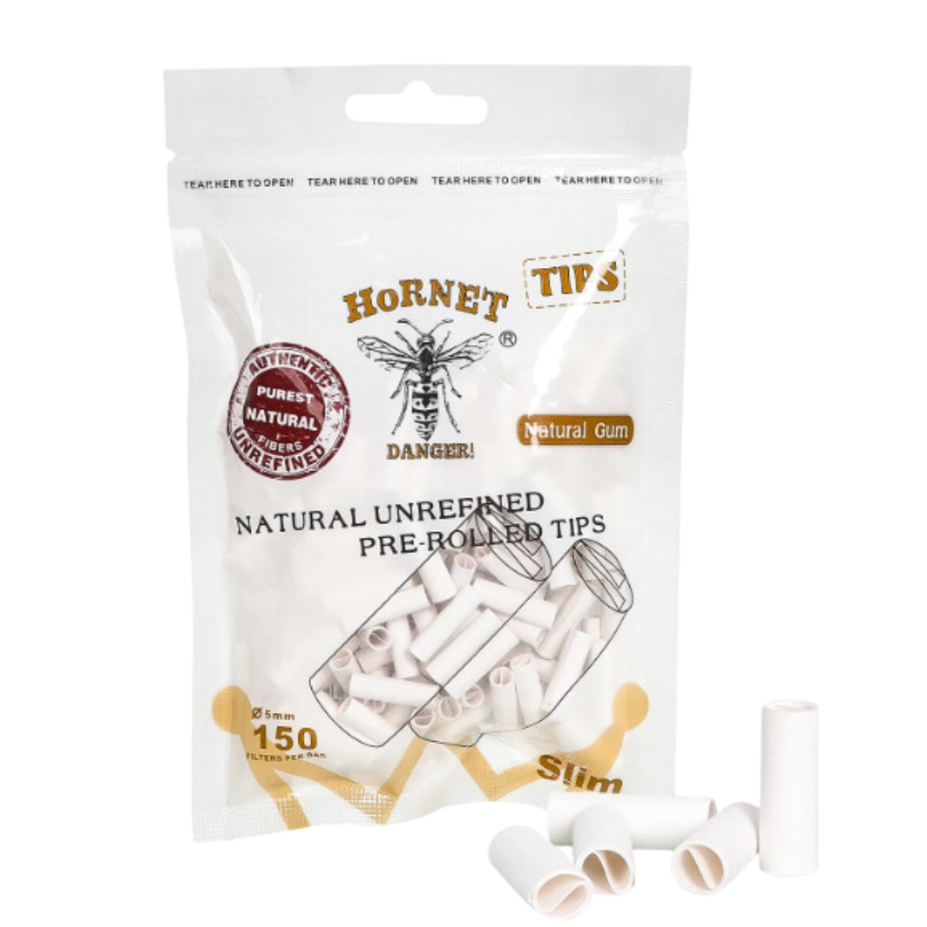 Hornet Natural Unrefined 5mm Pre-rolled White Tips 150pc - 白