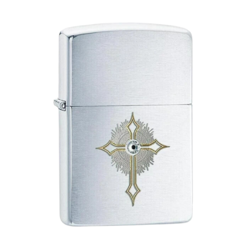 ZIPPO CROSS WITH SWAROVSKI CRYSTAL BRUSHED CHROME - 28804