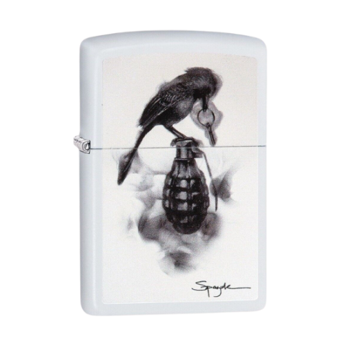 Zippo 29645 Spazuk Hand Grenade & Cardinal White Matte Finish New Lighter