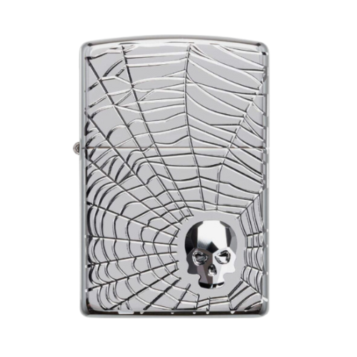 Zippo Armor Deep Carved Spider Web & Skull Emblem Lighter - 29931