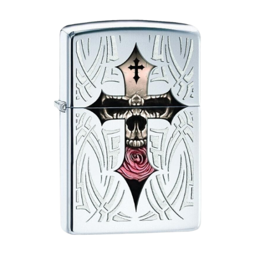 Zippo Cross-adorned Skull High Polish Chrome 28874