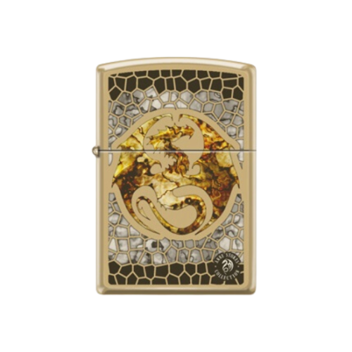 Zippo Custom Lighter - Ann Stokes Artist Dragon w/ Scales Design High Polish Brass 254B.ZF400057