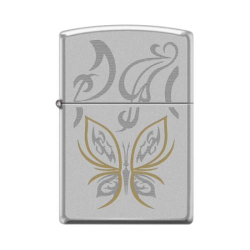 Zippo Lighter Golden Butterfly Satin Chrome Windproof Lighter 24339