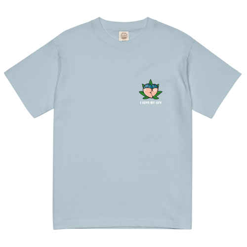 I LOVE MY LIFE 輕質棉質 T Shirt – 淺藍色